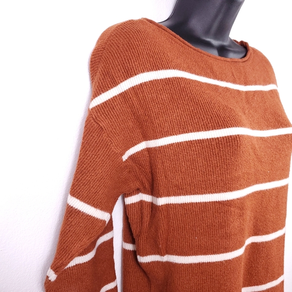 Garage Burnt Orange Striped Crew Neck Sweater - Picture 3 of 6